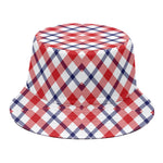 Blue Red And White American Plaid Print Bucket Hat