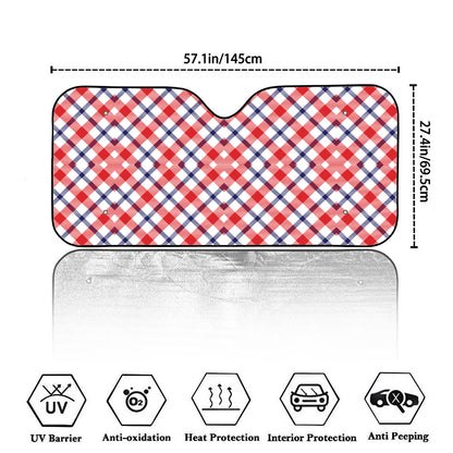 Blue Red And White American Plaid Print Car Windshield Sun Shade