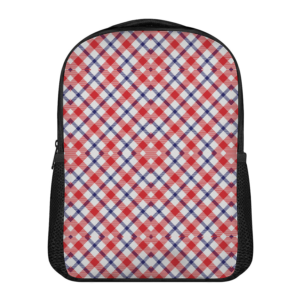 Blue Red And White American Plaid Print Casual Backpack