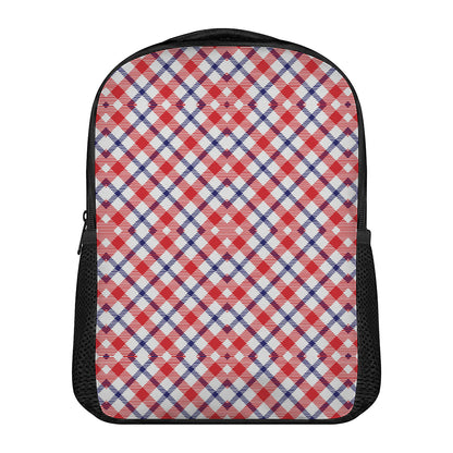 Blue Red And White American Plaid Print Casual Backpack