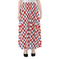 Blue Red And White American Plaid Print Chiffon Maxi Skirt