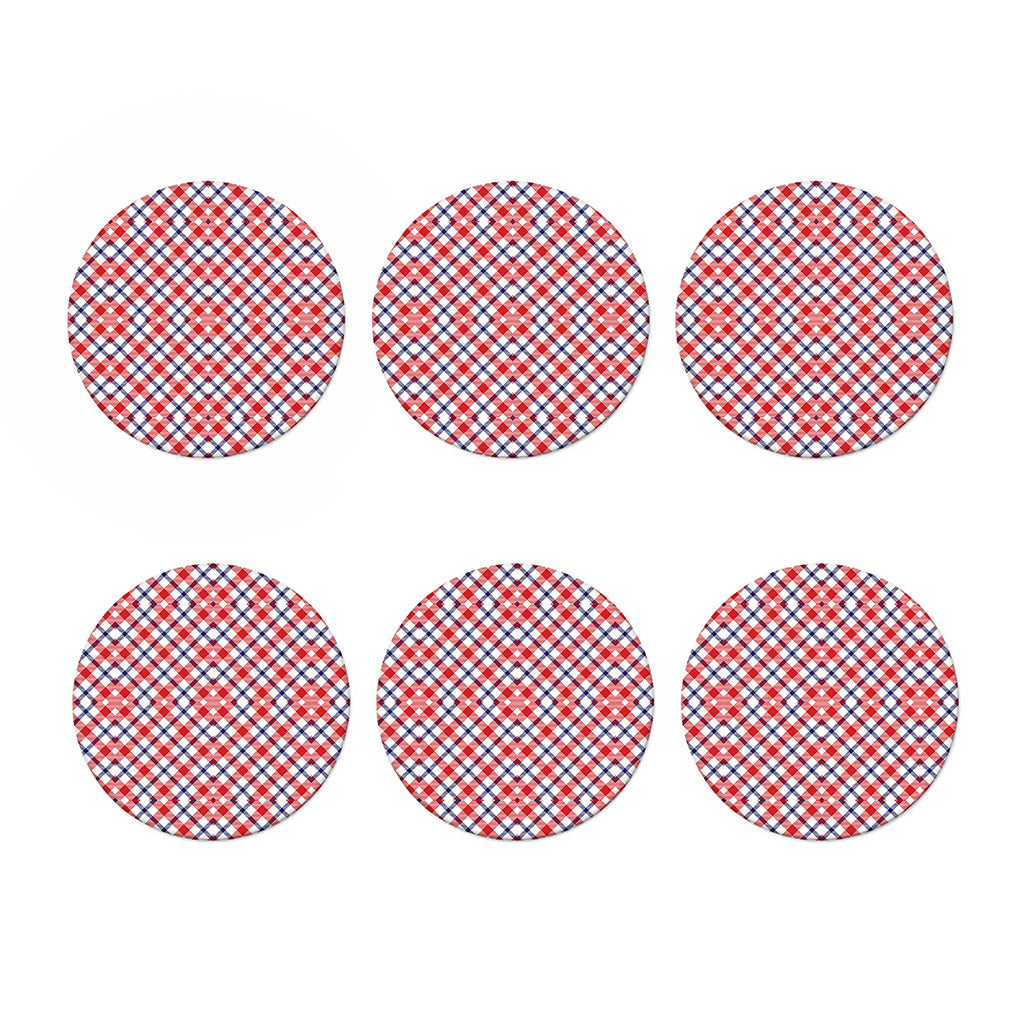 Blue Red And White American Plaid Print Coaster Set