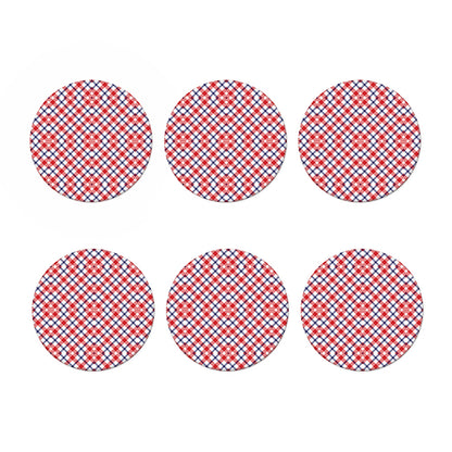 Blue Red And White American Plaid Print Coaster Set
