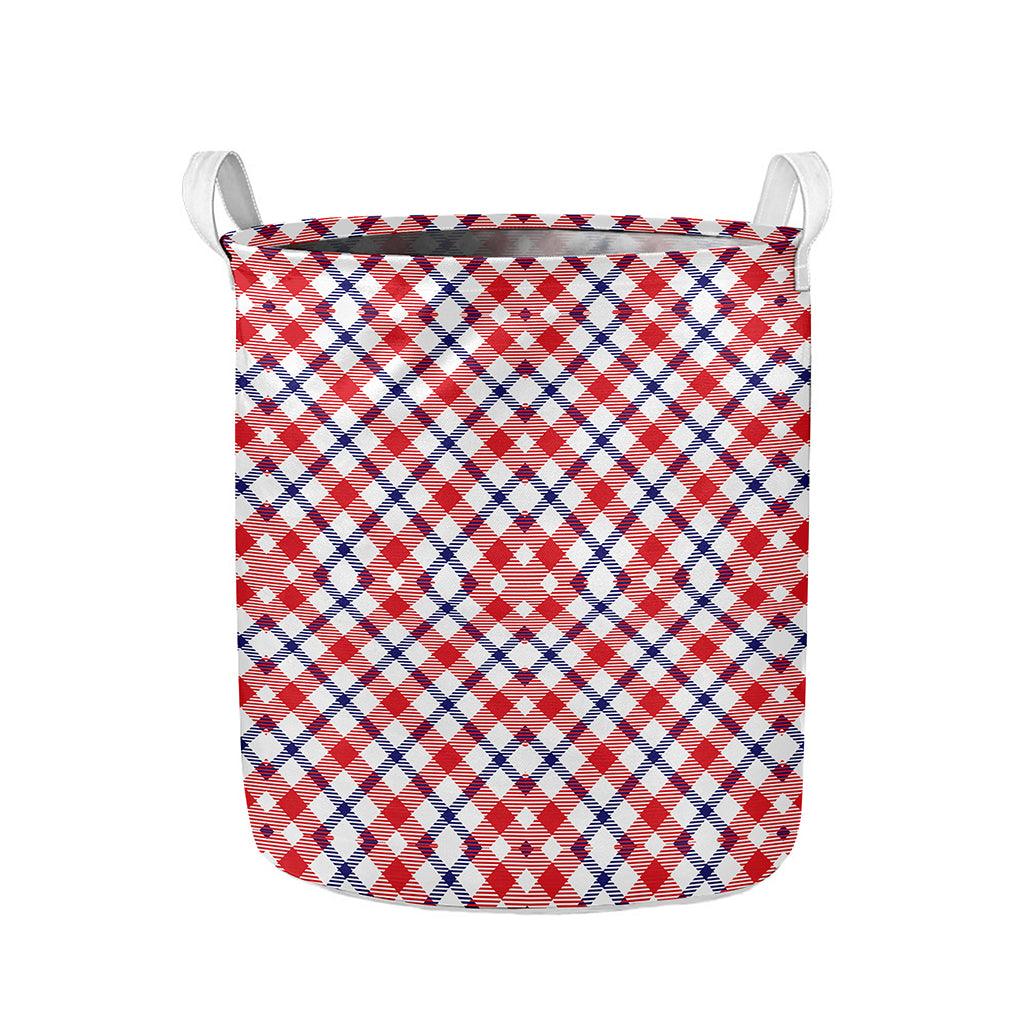 Blue Red And White American Plaid Print Collapsible Laundry Basket