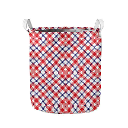 Blue Red And White American Plaid Print Collapsible Laundry Basket
