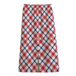 Blue Red And White American Plaid Print Cotton Front Slit Maxi Skirt
