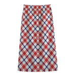 Blue Red And White American Plaid Print Cotton Front Slit Maxi Skirt