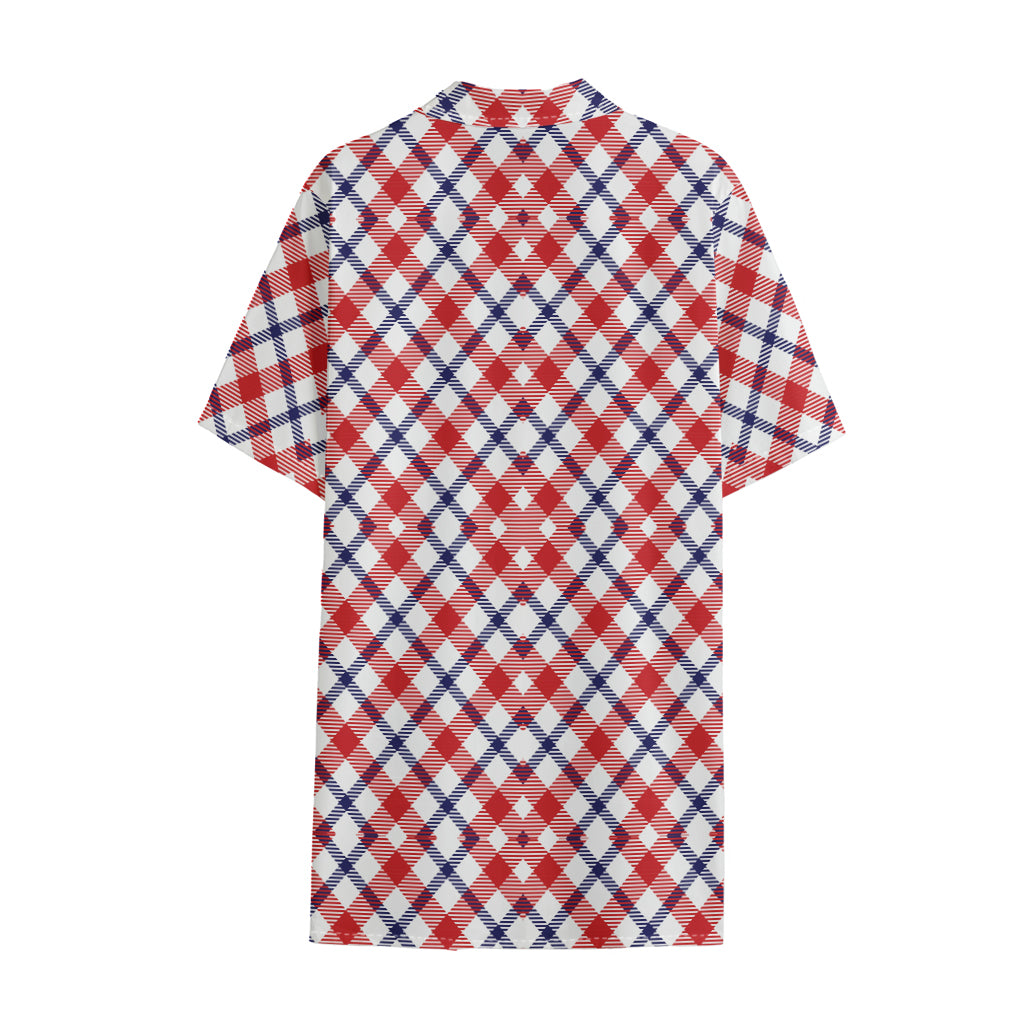 Blue Red And White American Plaid Print Cotton Hawaiian Shirt