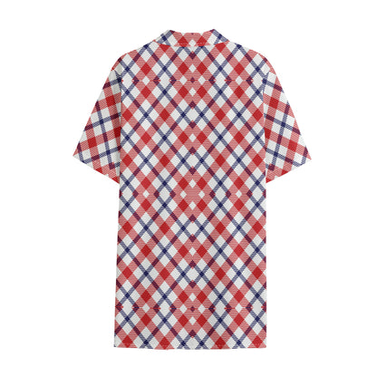 Blue Red And White American Plaid Print Cotton Hawaiian Shirt