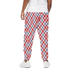 Blue Red And White American Plaid Print Cotton Pants