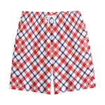 Blue Red And White American Plaid Print Cotton Shorts