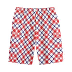 Blue Red And White American Plaid Print Cotton Shorts