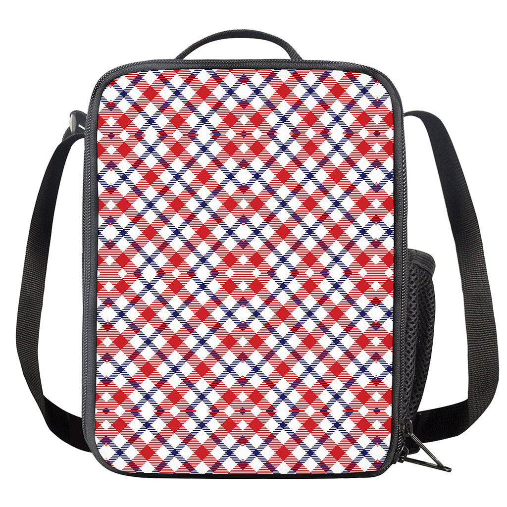 Blue Red And White American Plaid Print Crossbody Lunch Bag