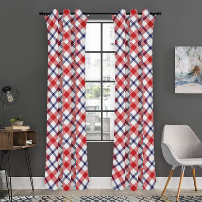 Blue Red And White American Plaid Print Curtain