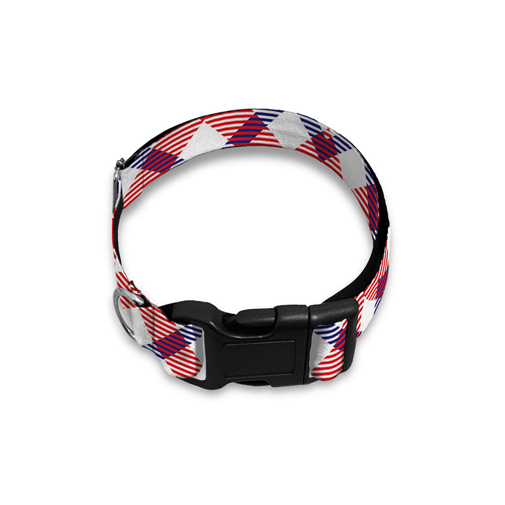 Blue Red And White American Plaid Print Dog Collar
