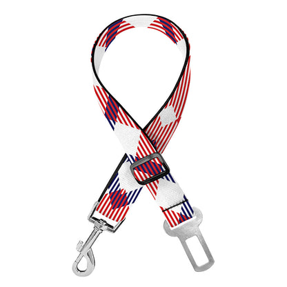 Blue Red And White American Plaid Print Dog Seat Belt