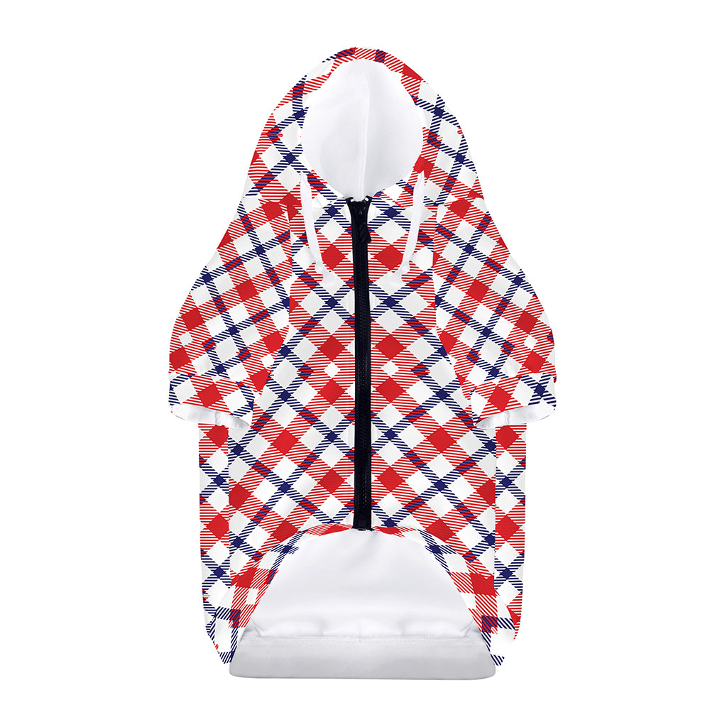 Blue Red And White American Plaid Print Dog Zip Up Hoodie