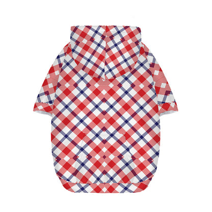Blue Red And White American Plaid Print Dog Zip Up Hoodie