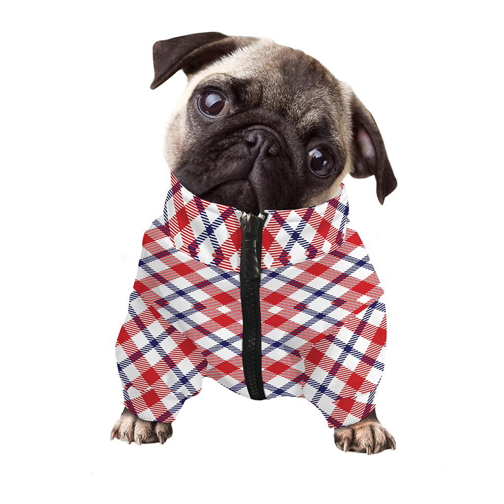 Blue Red And White American Plaid Print Dog Zip Up Jacket