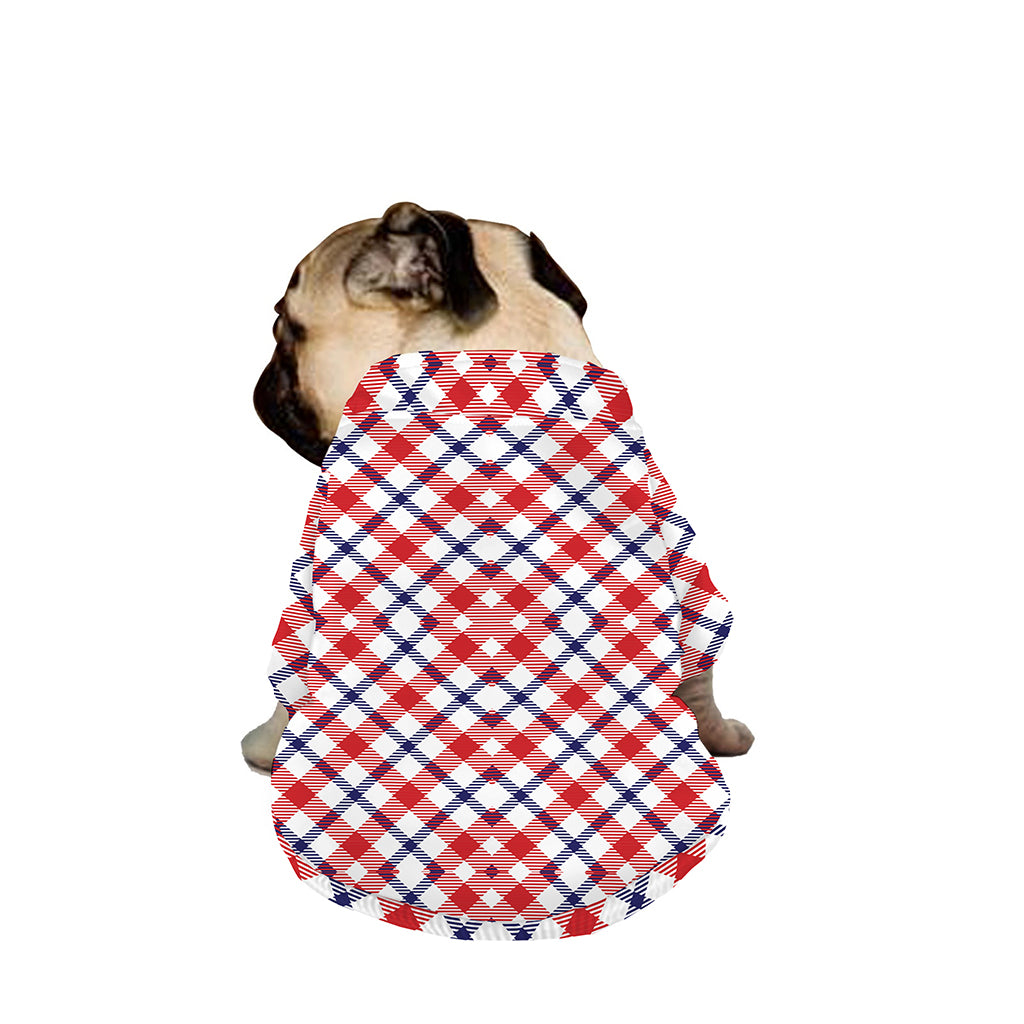 Blue Red And White American Plaid Print Dog Zip Up Jacket