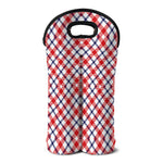 Blue Red And White American Plaid Print Double Neoprene Wine Tote
