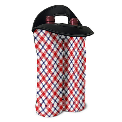 Blue Red And White American Plaid Print Double Neoprene Wine Tote