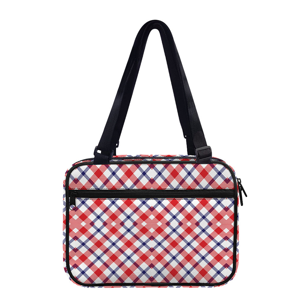 Blue Red And White American Plaid Print Double Strap Bible Bag