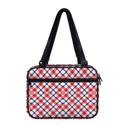Blue Red And White American Plaid Print Double Strap Bible Bag