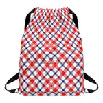 Blue Red And White American Plaid Print Drawstring Backpack
