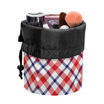 Blue Red And White American Plaid Print Drawstring Makeup Bag