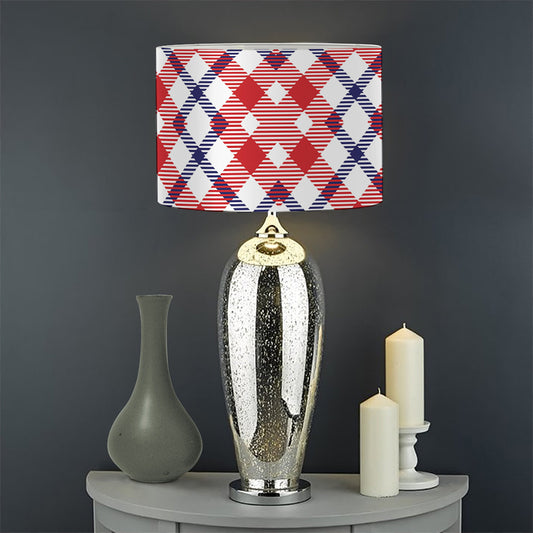 Blue Red And White American Plaid Print Drum Lamp Shade