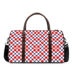 Blue Red And White American Plaid Print Duffle Bag