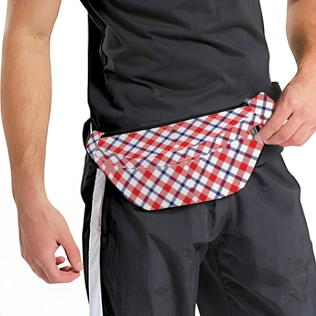 Blue Red And White American Plaid Print Fanny Pack