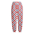 Blue Red And White American Plaid Print Fleece Lined Knit Pants