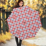 Blue Red And White American Plaid Print Foldable Umbrella