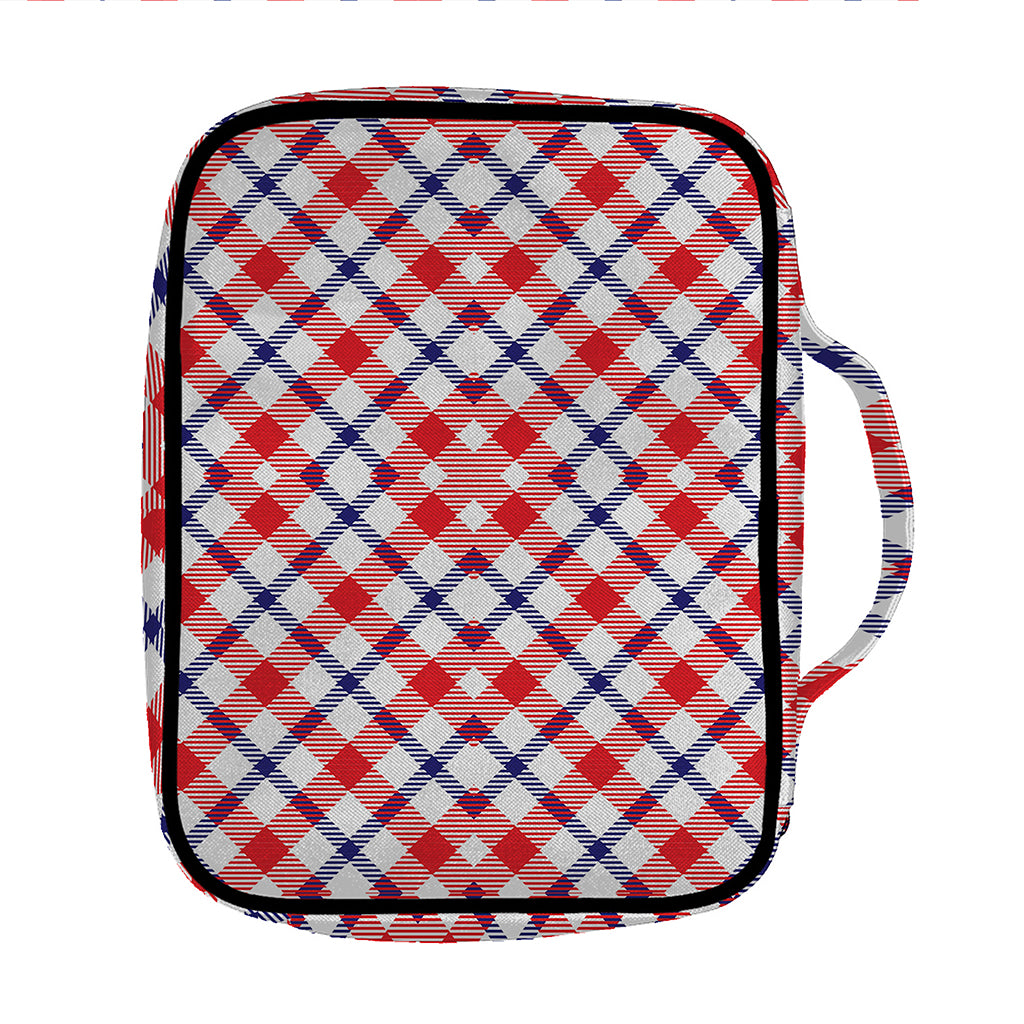 Blue Red And White American Plaid Print Front Pocket Bible Bag