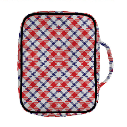 Blue Red And White American Plaid Print Front Pocket Bible Bag