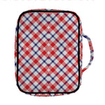 Blue Red And White American Plaid Print Front Pocket Bible Bag