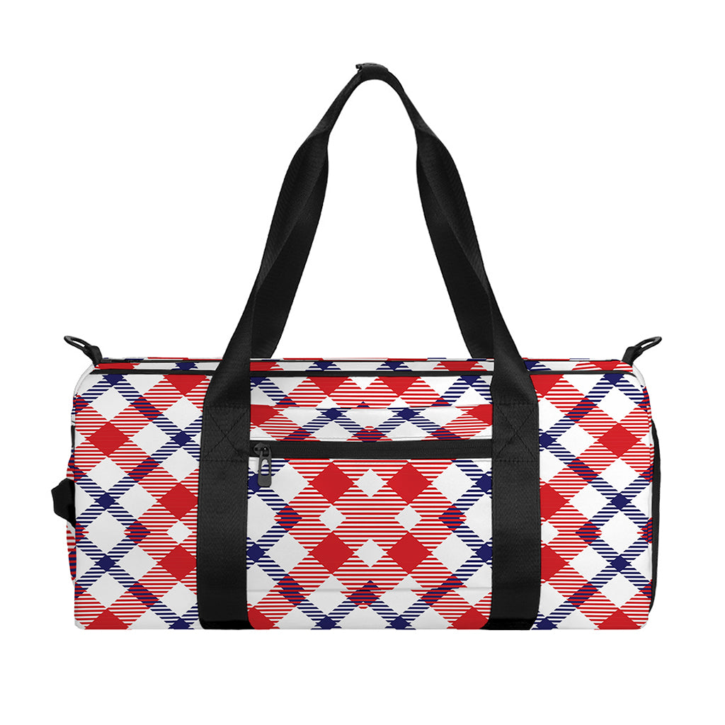 Blue Red And White American Plaid Print Gym Bag