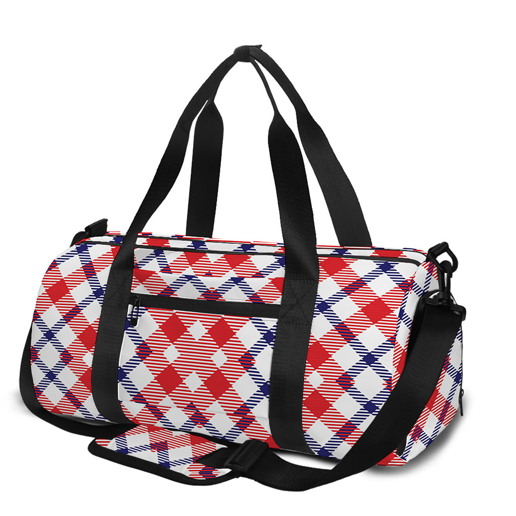 Blue Red And White American Plaid Print Gym Bag