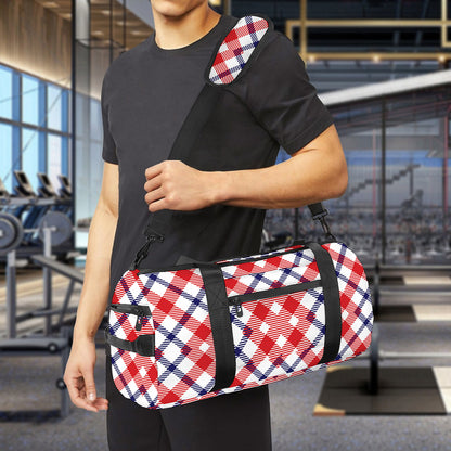 Blue Red And White American Plaid Print Gym Bag
