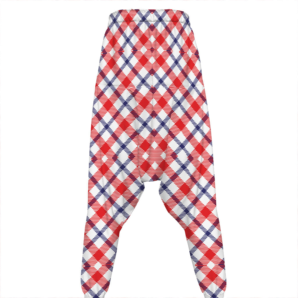 Blue Red And White American Plaid Print Hammer Pants