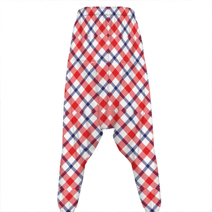 Blue Red And White American Plaid Print Hammer Pants