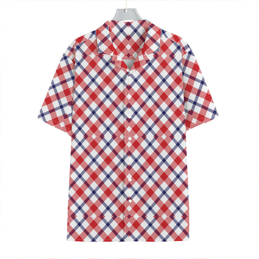 Blue Red And White American Plaid Print Hawaiian Shirt