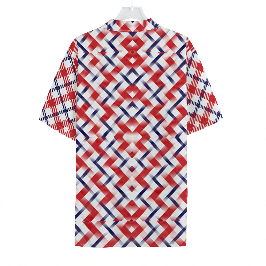 Blue Red And White American Plaid Print Hawaiian Shirt