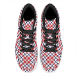 Blue Red And White American Plaid Print High Top Leather Sneakers