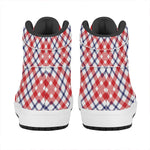 Blue Red And White American Plaid Print High Top Leather Sneakers