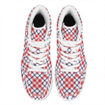 Blue Red And White American Plaid Print High Top Leather Sneakers