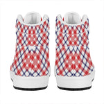 Blue Red And White American Plaid Print High Top Leather Sneakers