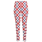 Blue Red And White American Plaid Print High-Waisted Pocket Leggings